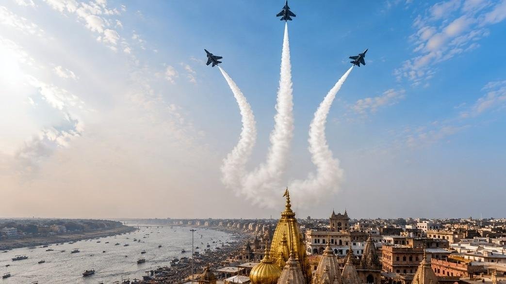You are currently viewing Varanasi Air Show: PM मोदी के सामने गंगा के ऊपर गरजे राफेल और तेजस, वाराणसी एयर शो ने जीता लोगों का दिल