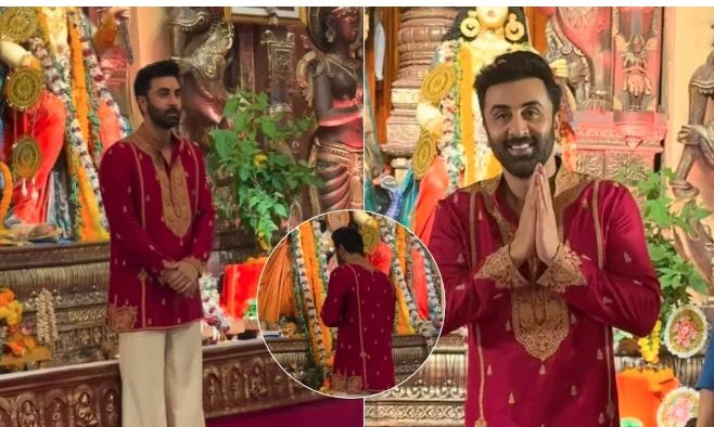 You are currently viewing Durga Puja 2026: 80 हजार रुपये का कुर्ता पहन दुर्गा पूजा पंडाल पहुंचे रणबीर कपूर, ‘कबीरा’ गाकर जीता फैंस का दिल